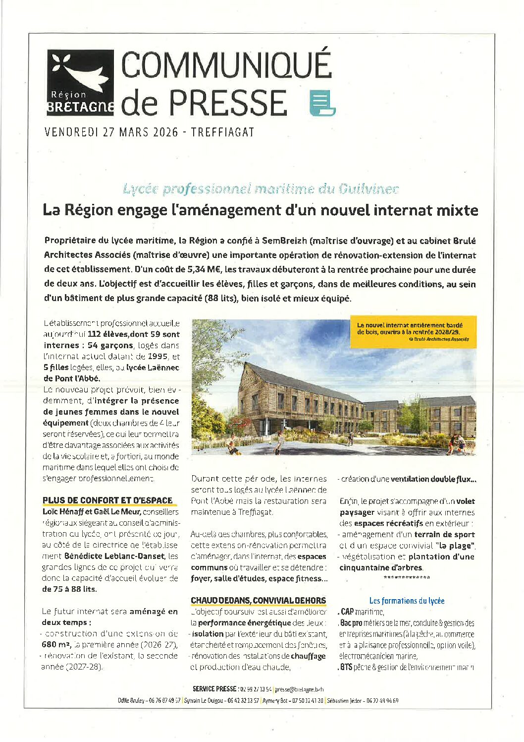 Communiqué de presse, nouvel internat.